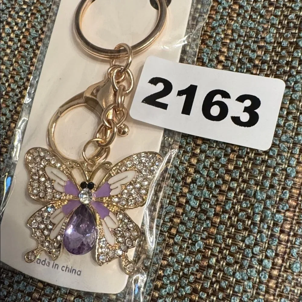 2163 Rhinestone Butterfly Key Ring, Bag Charm - Picture 1 of 1